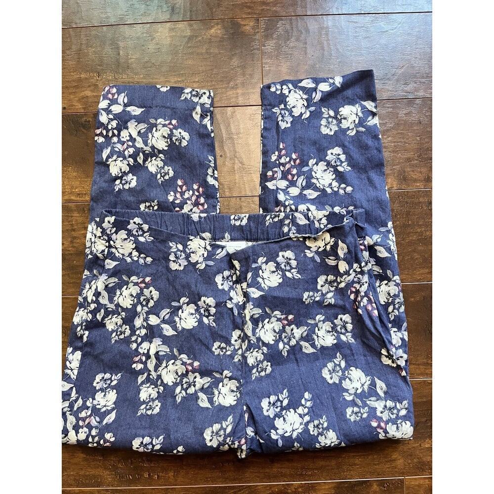 J. Jill Linen Stretch Floral Print Side Zip Pull On Causal Summer Pant Size MP